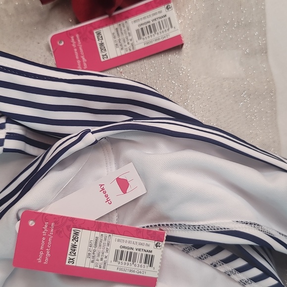 Bikini Bottom  Plus Size Cheeky Navy Blue Stripe Bikini Bottom Xhilaration - Picture 10 of 12